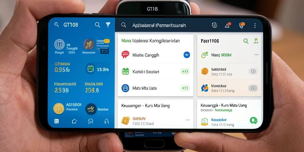Antarmuka GT108 yang menampilkan informasi kurs mata uang secara jelas.