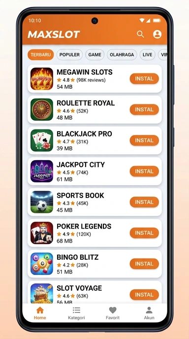 Tampilan katalog aplikasi maxslot