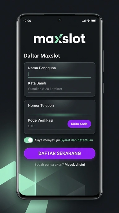 Tampilan halaman daftar maxslot